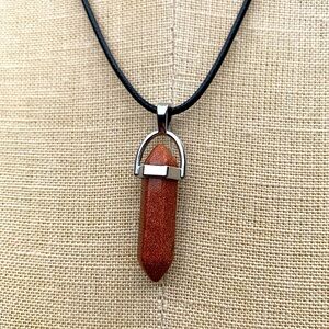 Handmade Glitter Goldstone Stone Dagger Amulet Necklace